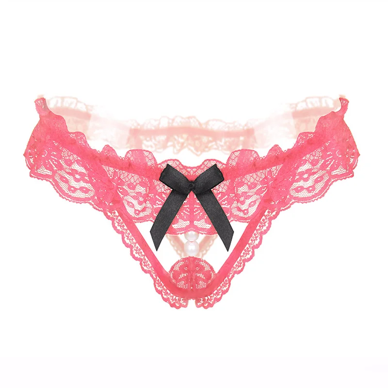 Sexy Panties And G Strings With Pearls Tangas Women Sexy t-back Sexy Underwear Lace Bow Briefs Erotic Transparent Lingerie