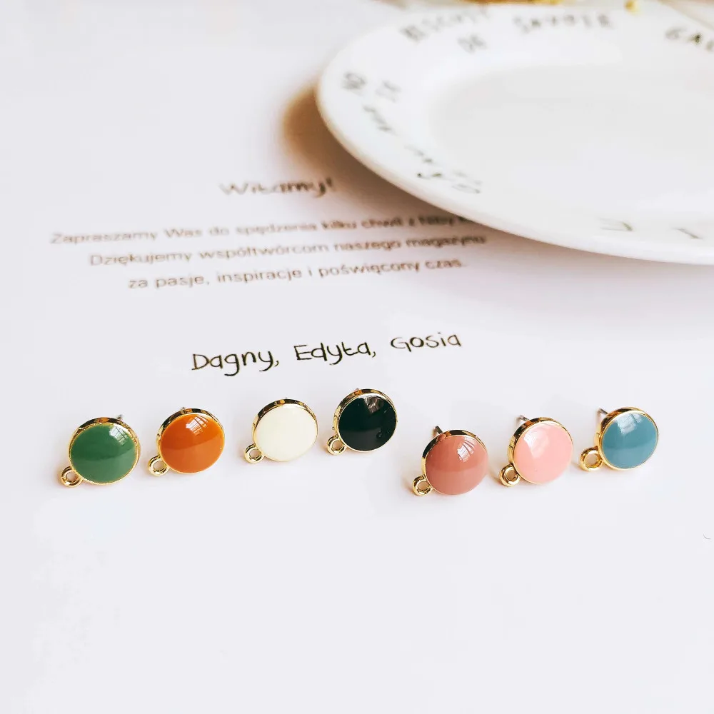 Enamel Alloy Round Stud Earring Components Eardrop Simple Color Style for Women DIY Jewelry Accessories Handmade Materials 10pcs