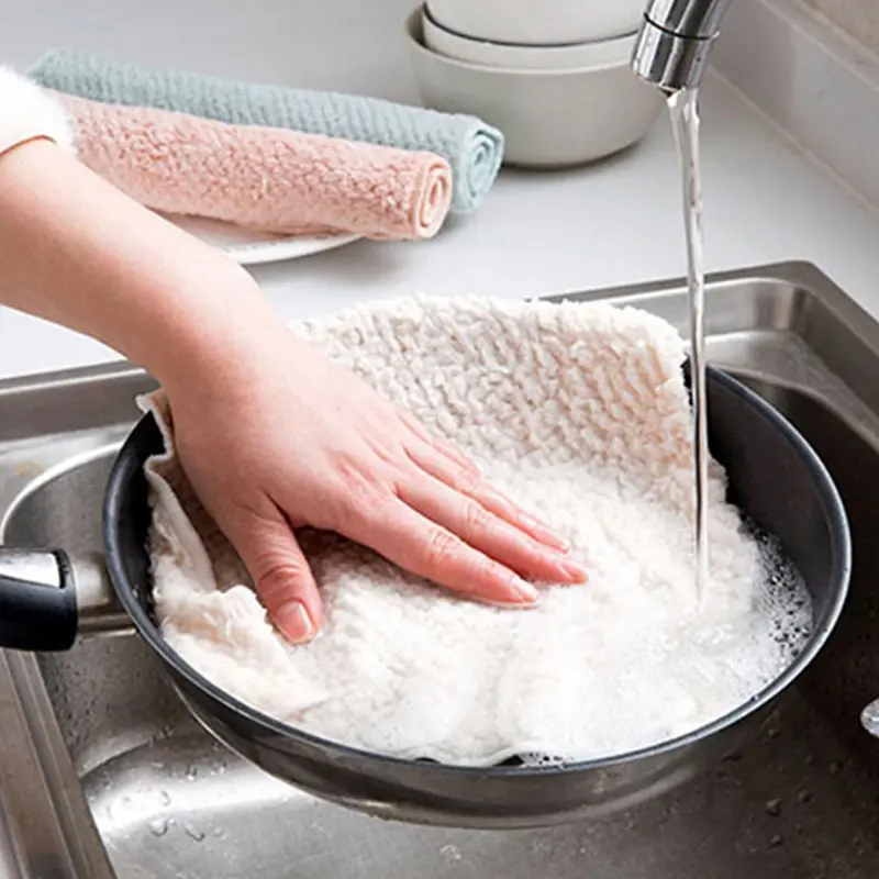Super Absorbent Clean Cloth Coral Fleece Kitchen Clean Towel Light Pink Light Blue Beige 3 Colors Sink Wipe For Home