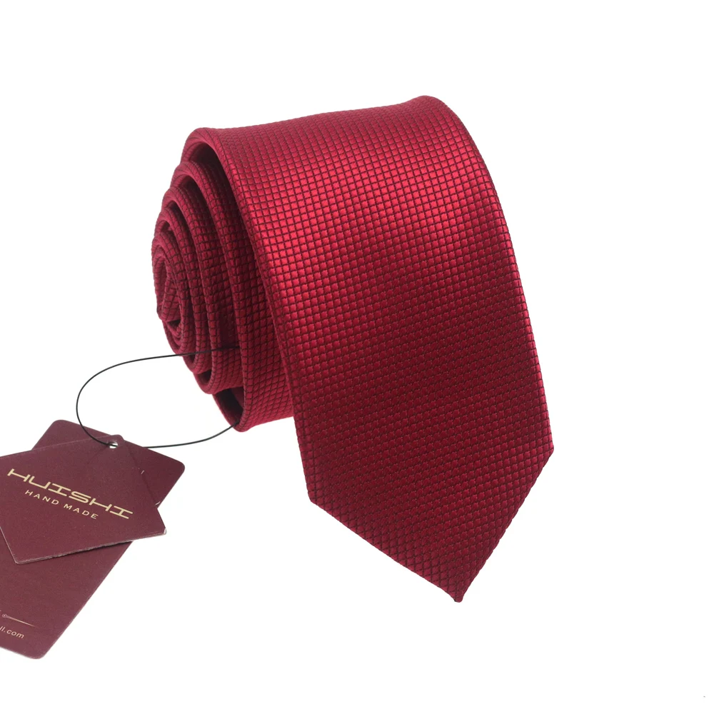 HUISHI New Wedding Men Ties Red Wine Striped Fashion Designer Tie Slim For Men Business 8cm 6cm Plaid Jacquard Woven Necktie