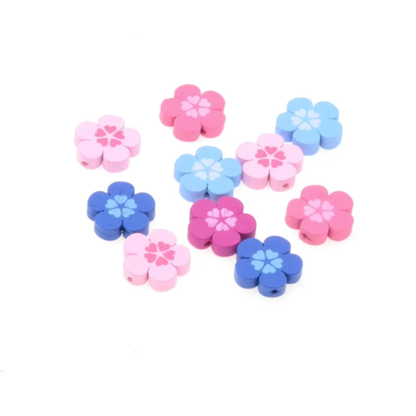 MIAOCHI DIY 50Pcs Multicolour Flower 20mm Natural Wood Loose Spacer Beaded Wooden Beads For Jewelry Making