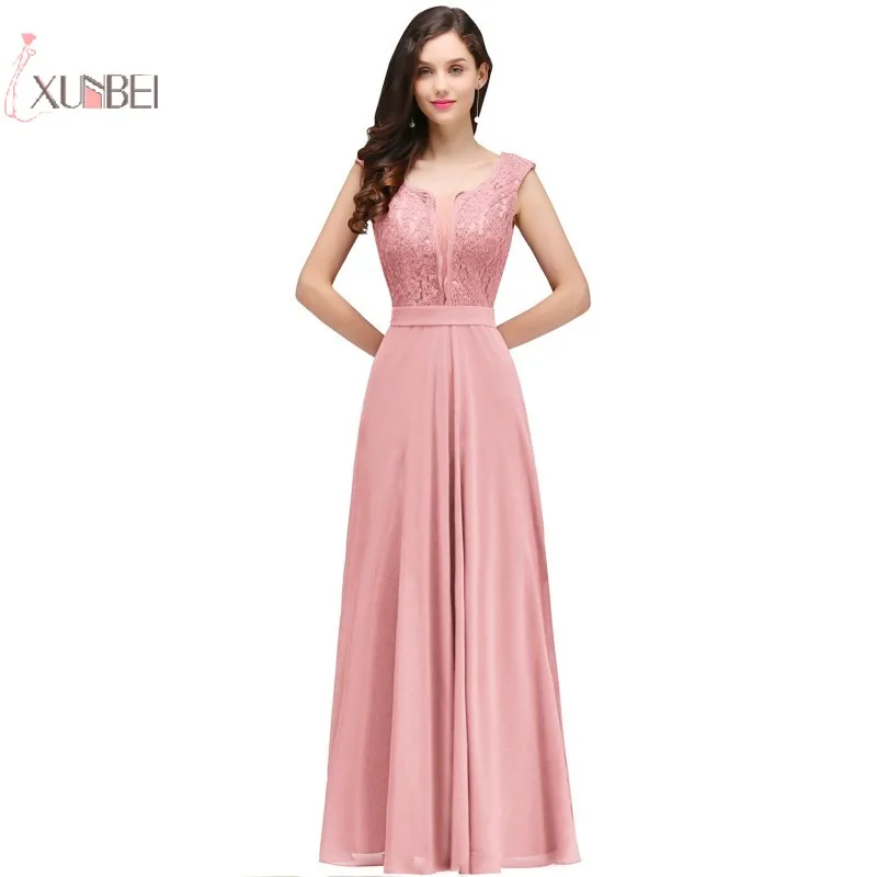 Lange Bruidsmeisjekleding Chiffon Hals Mouwloze Wedding Party Gast Gown Vestido Madrinha