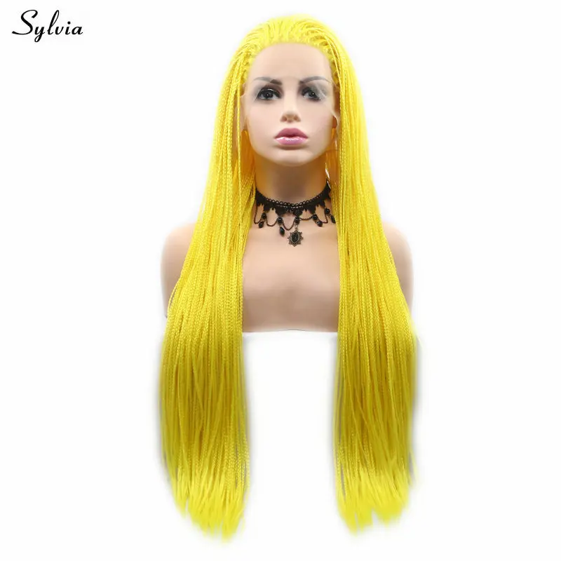 Sylvia Braided Wigs Yellow/#613/Rose Red/Brown/Mint Green/Red Synthetic Lace Front Wig Braids Wig For Women Natural Hairline