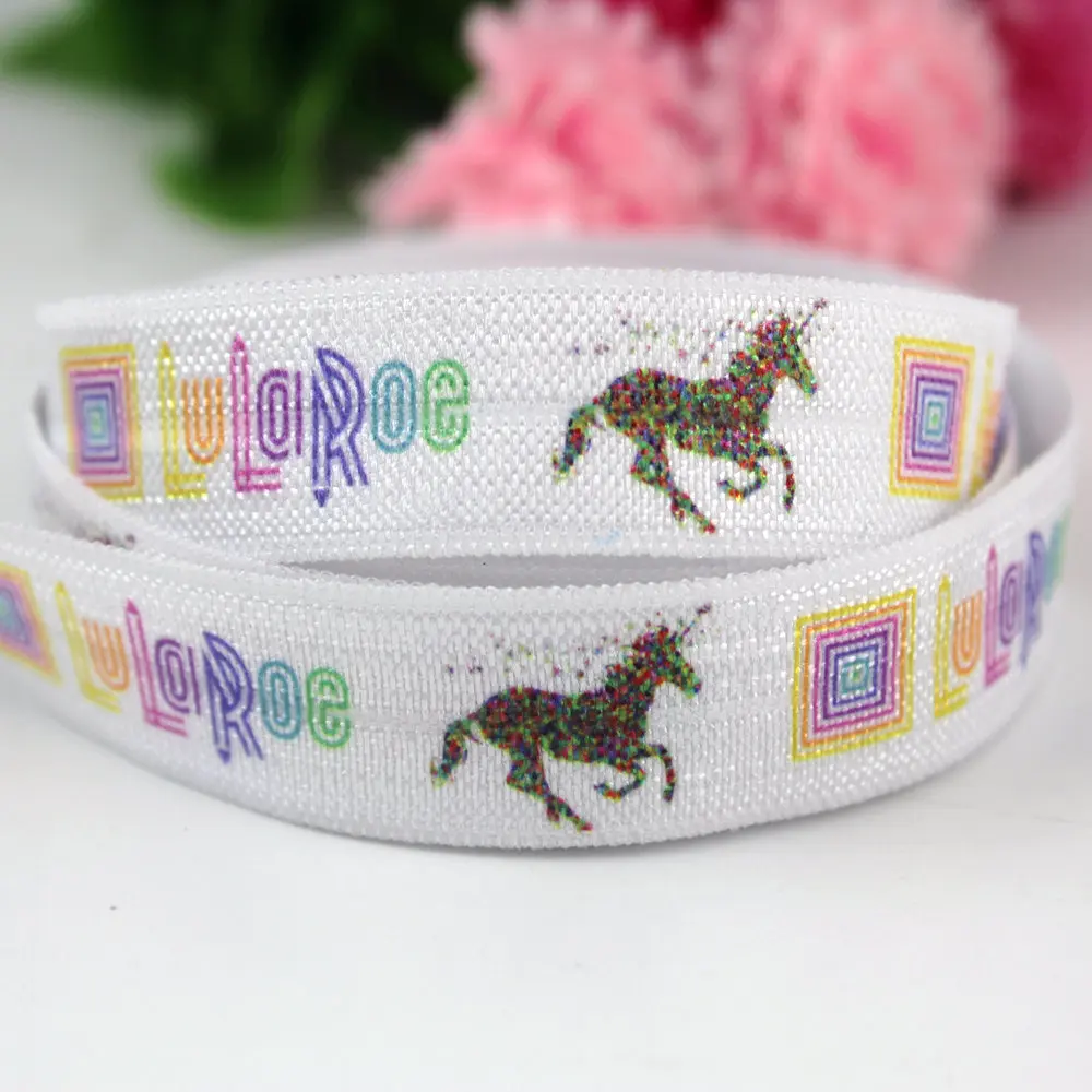 

16mm unicorn cartoon grosgrain ribbon white fold over elastic webbing for clothes 50 yards