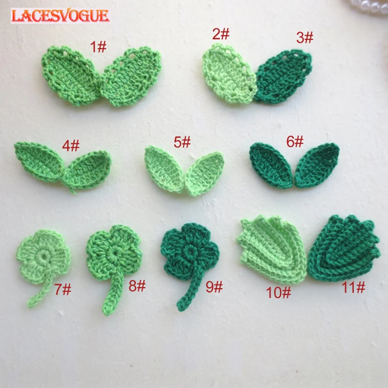 Handmade Woolen Yarn Crochet Knitted Leaves Applique, Patchwork DIY Needlework Sewing Accessories, Cloth paste 380, 60Pcs