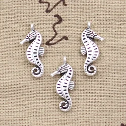 25pcs Charms Double Side Seahorse Hippocampus 22x8mm Antique Silver Color Pendants Making DIY Handmade TibetanJewelry