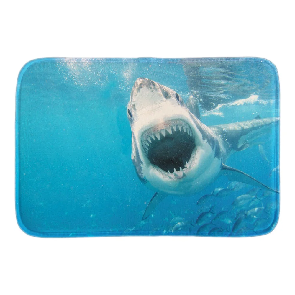 Underwater Scenery Doormats White Shark Decor Door Mats Soft Lightness Indoor Outdoor Mats Mats For Couples Short Plush Fabric