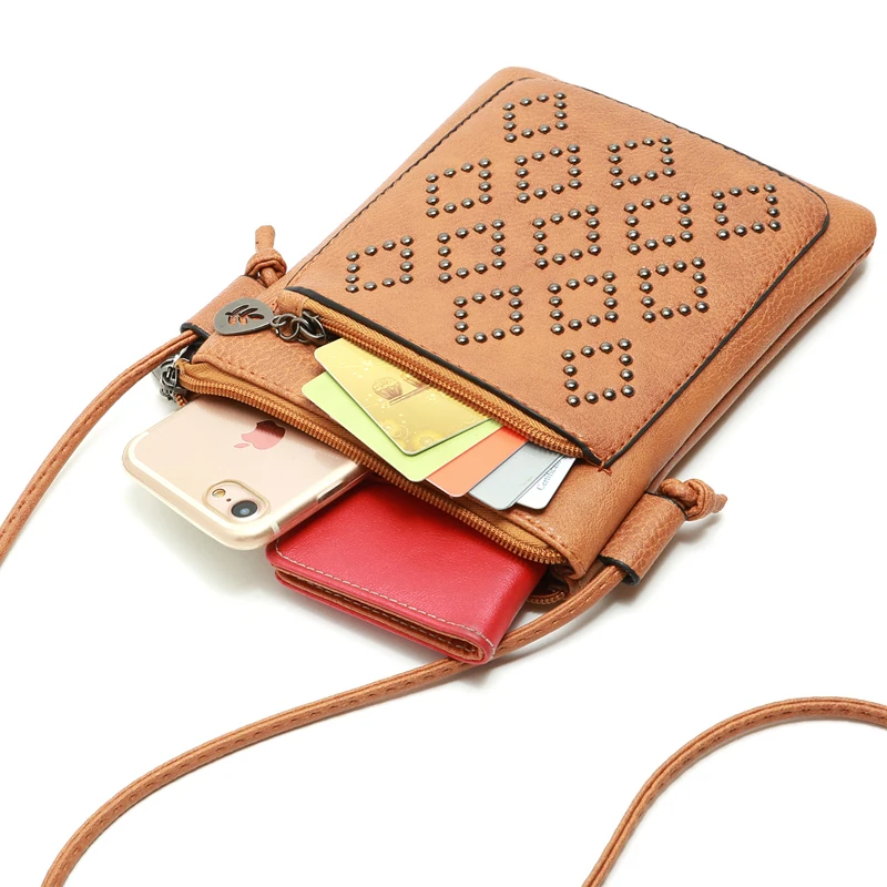 REPRCLA Small Shoulder Bag Vintage Rivet Women Messenger Bags for Phone PU Leather Mini Crossbody Bags High Quality Handbag