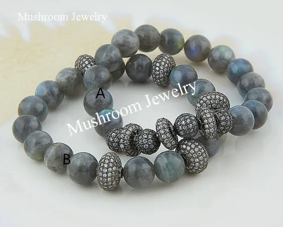 

Boho Chic Labradorite And Pave GunMetal CZ Stretch Bracelet Stretch Bracelet