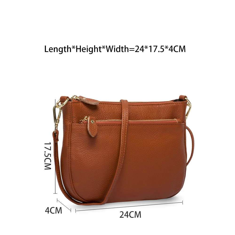 Zency Fashion Women Crossbody Bag 100% Genuine Leather Brown Handbag Small Flap Bags Simple Lady Shoulder Purse Messenger Wallet