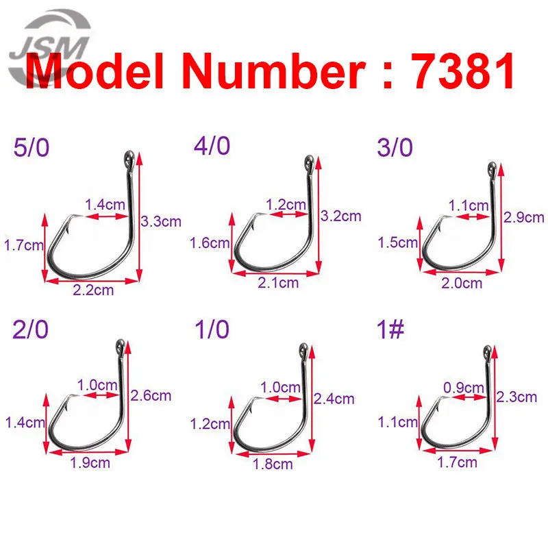 JSM 150pcs 7381 High Carbon Steel Fishing Hooks Octopus Offset Sport Circle Bait Fishing Hook Set With Box