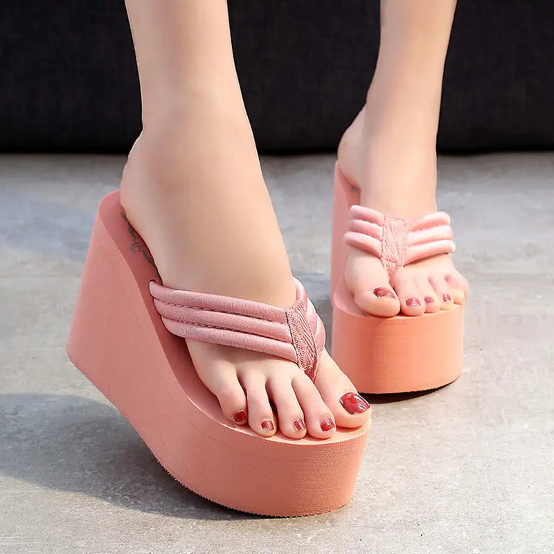 Summer Slippers Women Wedges Sandals Super High Heels Ladies Fashion Flip Flops Cute Bowknot Female Party Shoes Plus Size Slides