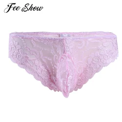 Sissy Lace Floral Sexy Panties Mens Briefs Gay Underwear Bulge Pouch Underpants Low Rise Briefs Sissy Lingerie for Man Nightwear