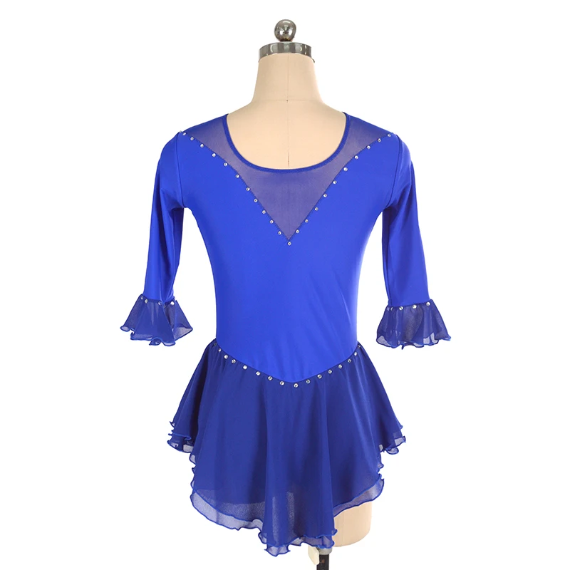 Custom Figure Skating Dress Girl Blue Mid Sleeve Spandex Ballroom Dress Quality Competition Dress