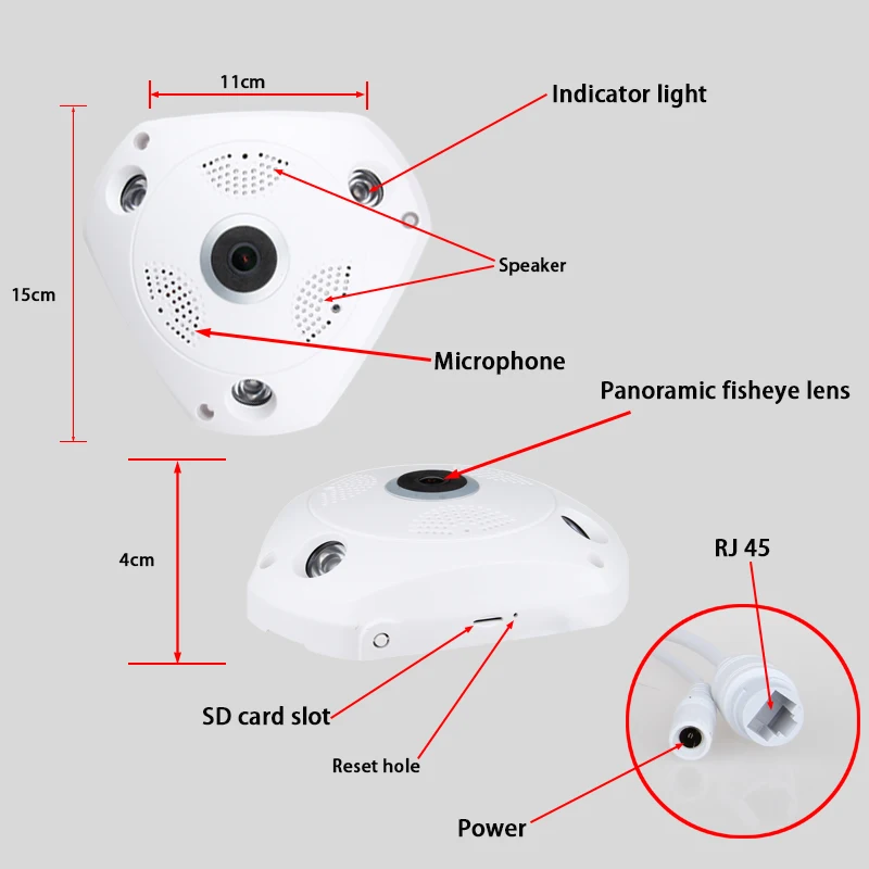 AOUERTK Panoramic Camera 1080P Two Way Audio SD Card Slot WiFi 360 Degree Full View WIFI Video IP Camera Mini CCTV VR Camera