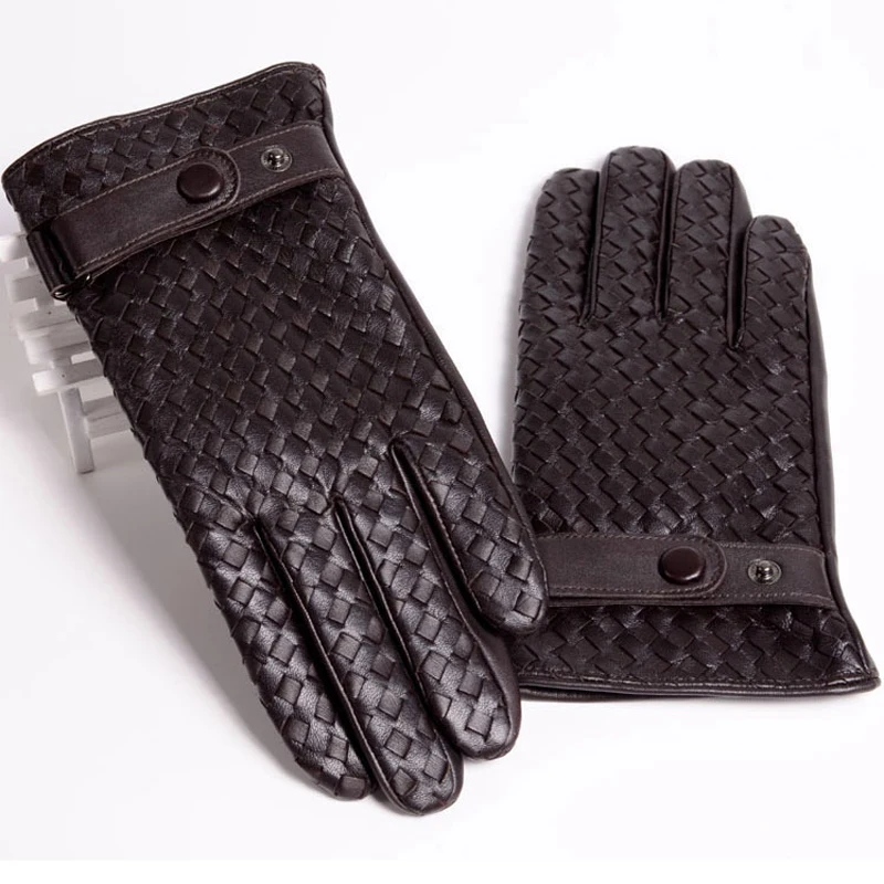 RY025NN 2024 New Spring/Winter Male Real Leather Short Gloves Man Suede Knitted Black/Brown Lambskin Cold Proof Mittens Mex Luva