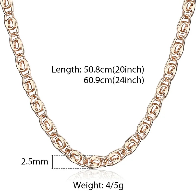 Womens 585 Rose Gold Color Necklace Thin Snail Link Paperclip Chain Necklaces For Women Elegant Fashion Jewelry Gifts 2.5mm CN15