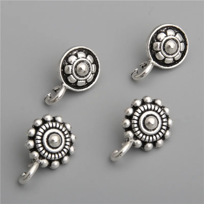 10pcs Silver Color Flower Hook Pendant Charms Fit DIY Jewelry Making Necklace Accessories SALE