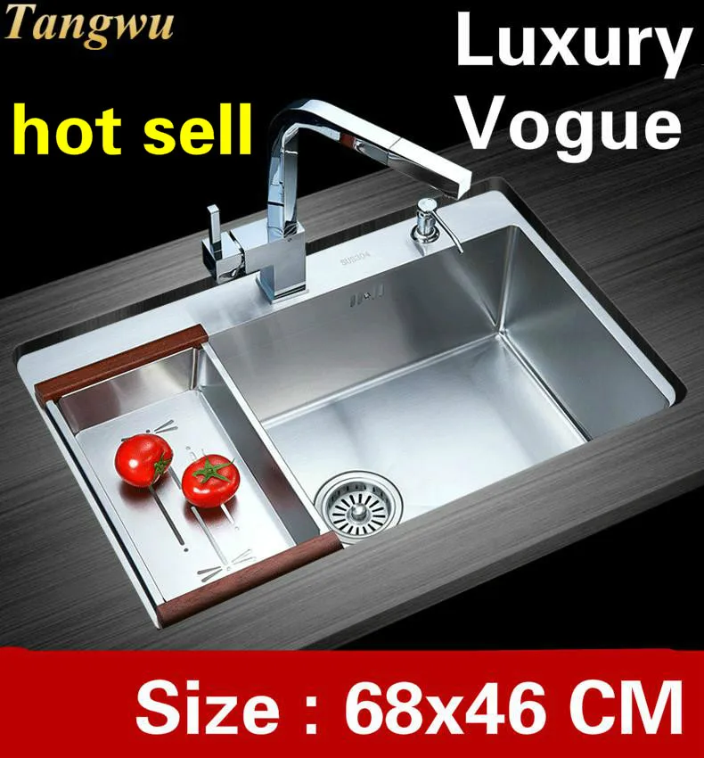 

Free shipping Home wash vegetables kitchen manual sink single trough 304 stainless steel big hot sell 68x46 CM