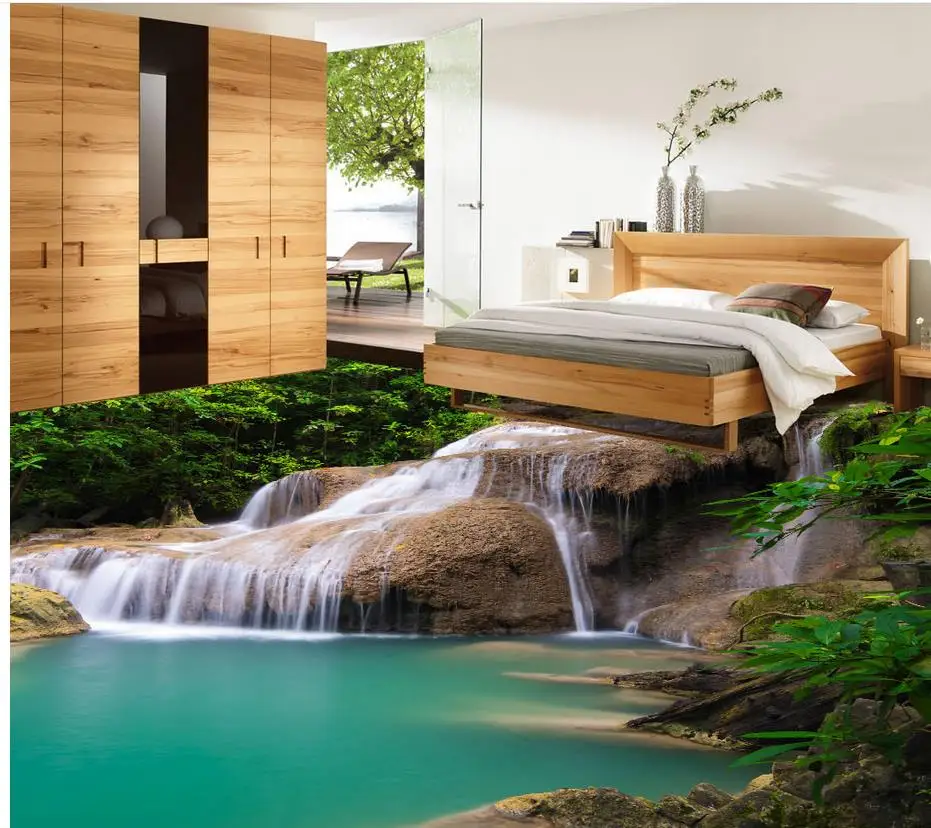 3D wall murals wallpaper floor Beautiful romantic water falls 3D stereoscopic floor  PVC waterproof floor