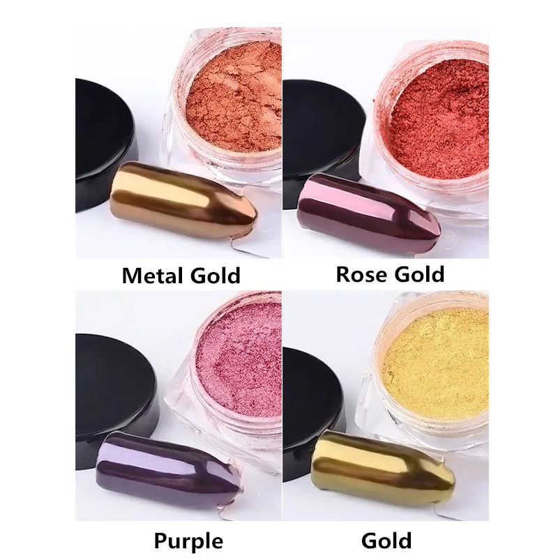 Pó metálico para decoração de unhas, produto com glitter espelhado, metálico, de longa duração, dourado, roxo, vermelho, rosa, pó, 1 caixa