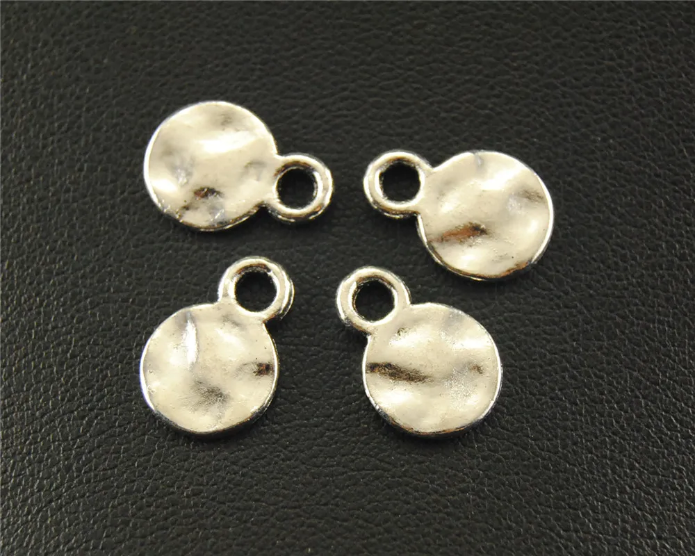 100pcs  Silver Color mini Round Charm Pendant DIY Necklace Bracelet Bangle Findings 10mm A1579