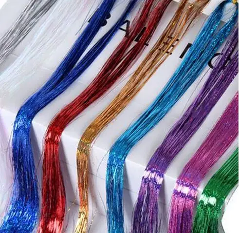 

Colorful Metallic Glitter Tinsel Laser Fibre hair Wig Hair Extension Accessories Hairpiece party stage Wig Festive Supplies gift