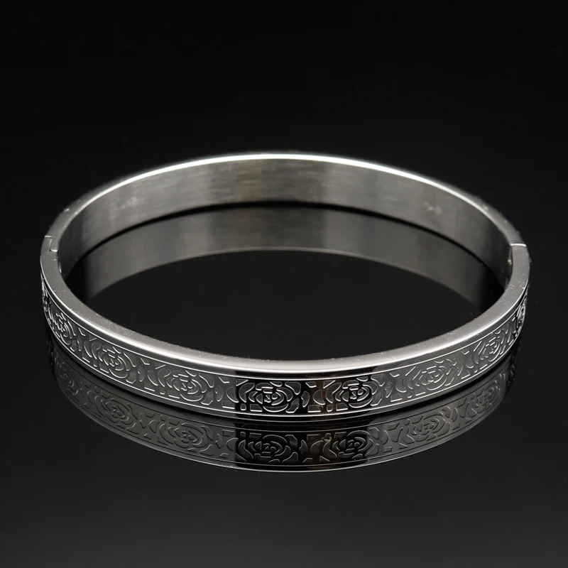 Rose Pattern Bangle Fashion Gold Color Eternity Love Carving Bracelet Gold Bangle Female Models Buckle Brand Jewelry For Women