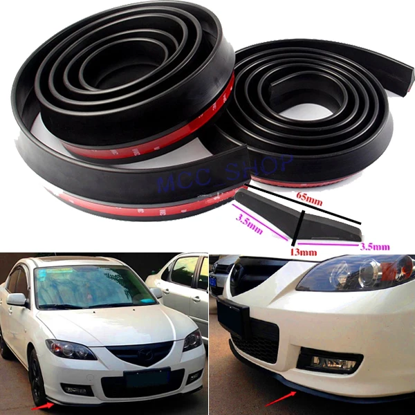 Universal  65mm x2.5M Width Car Front Bumper Lip Spoiler Rubber Black Soft