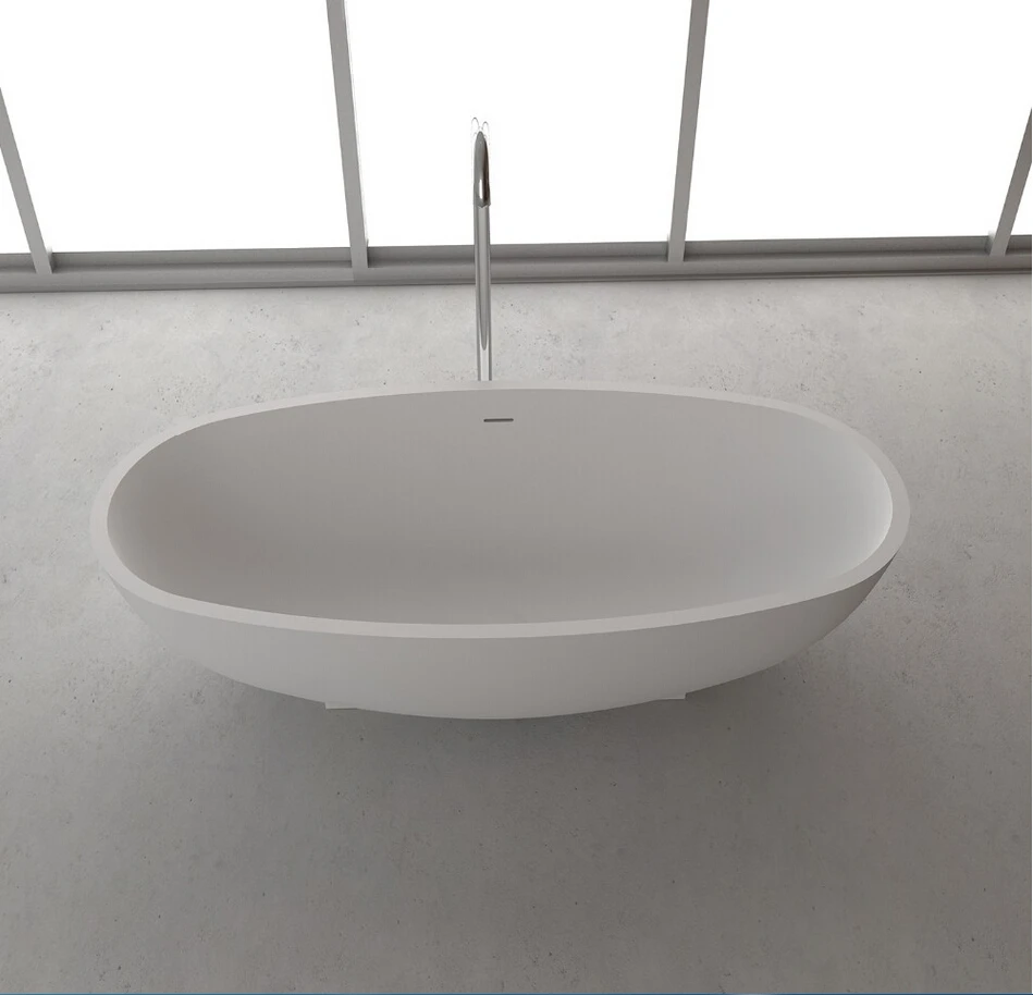 1700mm Solid Surface Stone Pure Acrylic Bathtub Oval Freestanding Corian PMMA Tub RS65102A