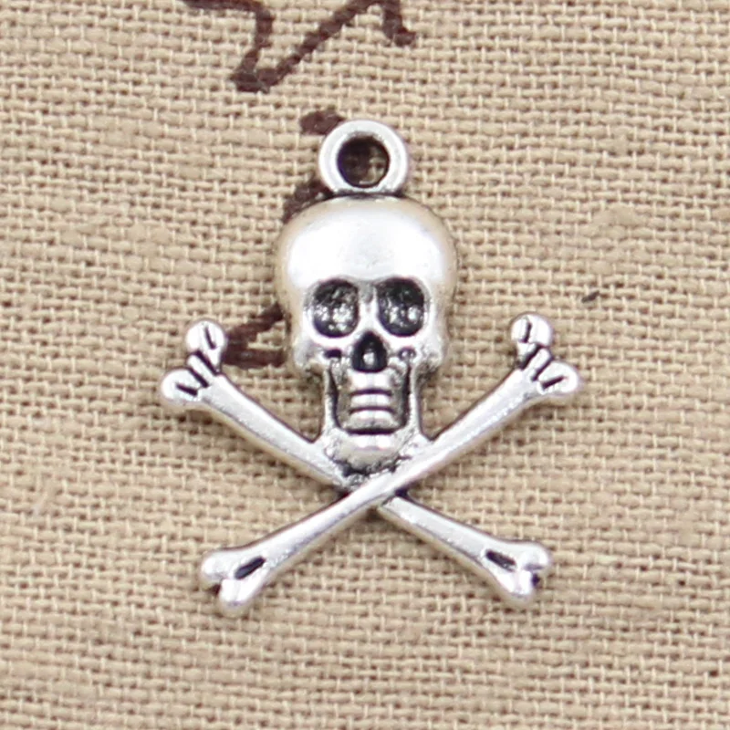 20pcs Charms Skull Skeleton Bone 24x19mm Antique Silver Color Plated Pendants Making DIY Handmade Tibetan Silver Color Jewelry