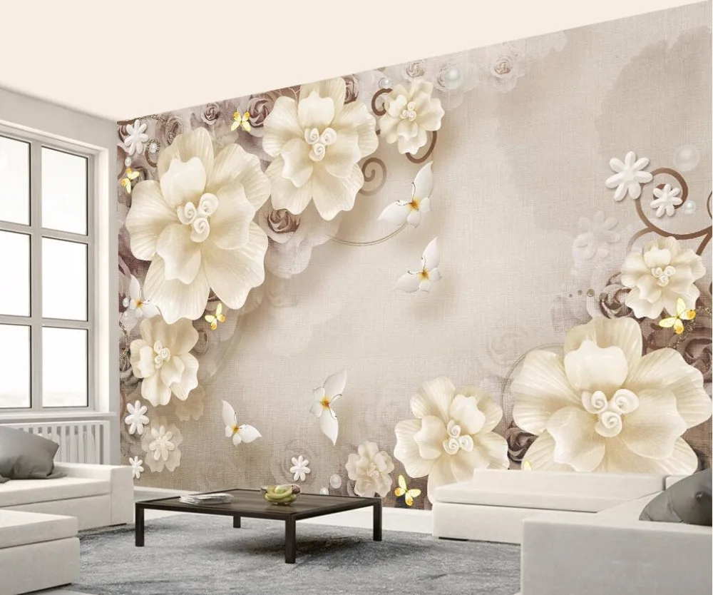 

Beibehang Custom Wallpaper Home Decorative Fresco Nordic Stereo Relief Rose Pearl Jewelry TV Wall Background Wall 3d wallpaper