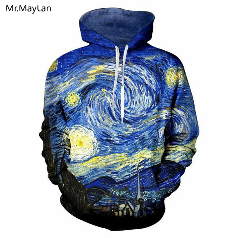 Van Gogh Oil Painting Starry Night Printed 3D Jacket Hoodies Women/Men Vintage Gothic Sweatshirt Girls Blue Streetwear Outfits