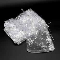 50Pcs/Lot White Organza Bags 7x9 10x14 13x18cm Wedding Christmas Candy Gifts Packaging Bags Snowflake Drawstring Pouch Gift Bag