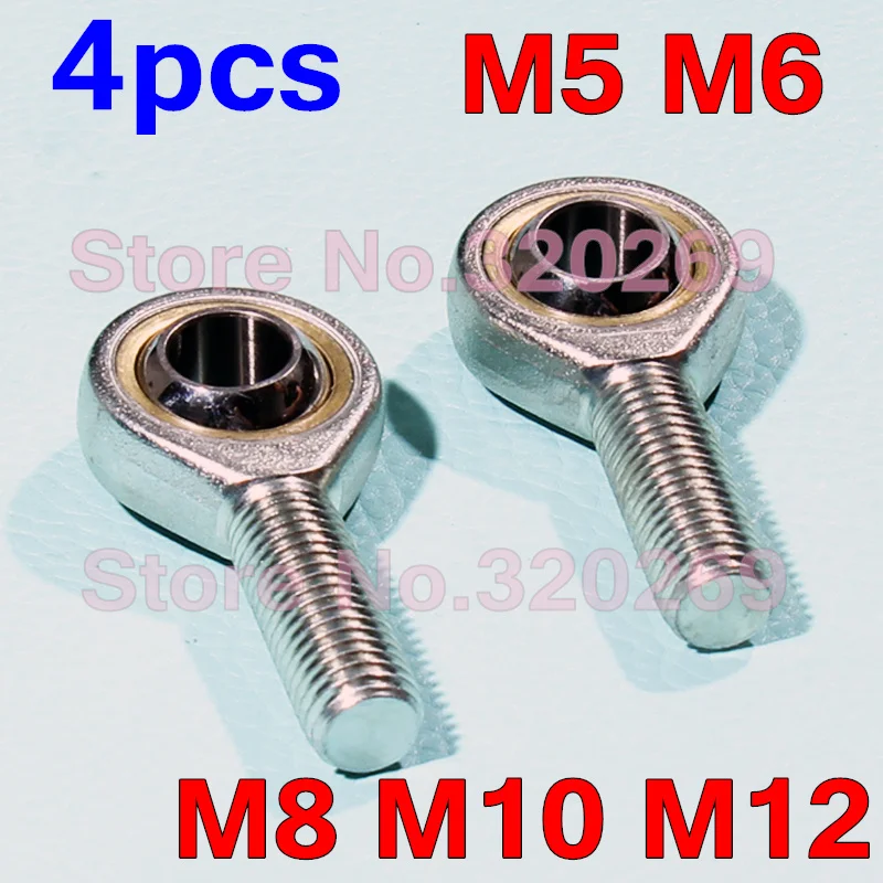 4PCS M6 M8 M10 M12 Male Oscillating Right Left Thread Fish Eye Rod End Joint Machine Ball Bearing