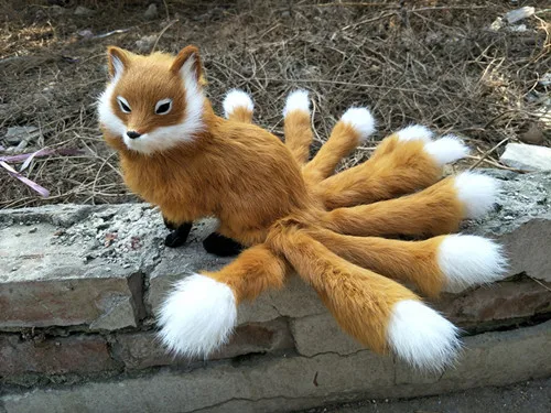 

brown fox model polyethylene & furs fox with nine tails ,large 25x17cm fox cosplay prop handicraft,home decoration gift A0697