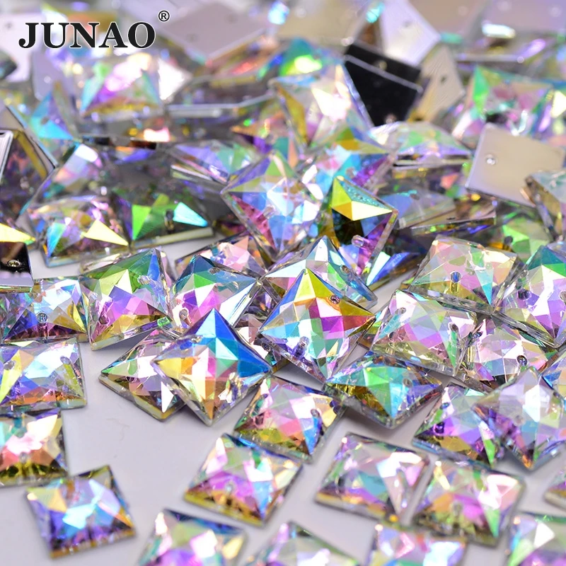 

JUNAO 10 мм 500 шт. швейные кристаллы AB акриловые квадратные стразы с плоской задней частью стразы аппликация пришить кристаллы камни для одежды ремесла
