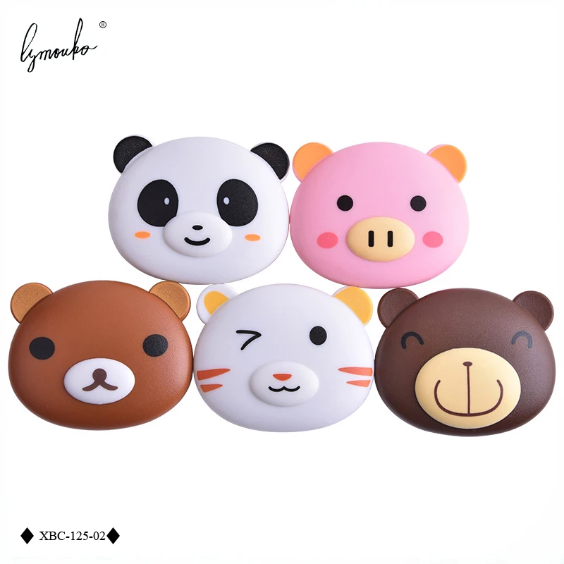 Lymouko Cartoon Cute Smile Little Bear Pig Panda Contact Lens Case with Mirror for Holder Women Eye Care Contact Lenses Box