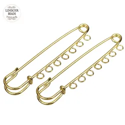 10pcs/lot 80mm Length Gold Color Safety Pin Brooches with 7 Big Loops for DIY Women Men DIY Brooche Jewelry Making Findings