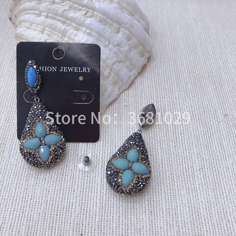 

European and American atmosphere joker new vintage rhinestone earrings new blue water shape earrings spring summer new earrings