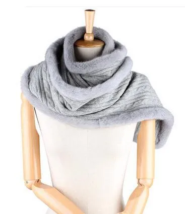 scarf luxury 100% pure cashmere women spring autumn winter natural mink fur trim cashmere fur scarf S15