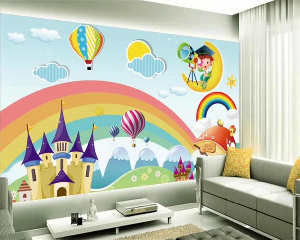 

Beibehang Custom Wallpaper Kids Room Mural Rainbow Castle Cartoon Backdrop Kids Room Mural wallpaper for walls papel de parede