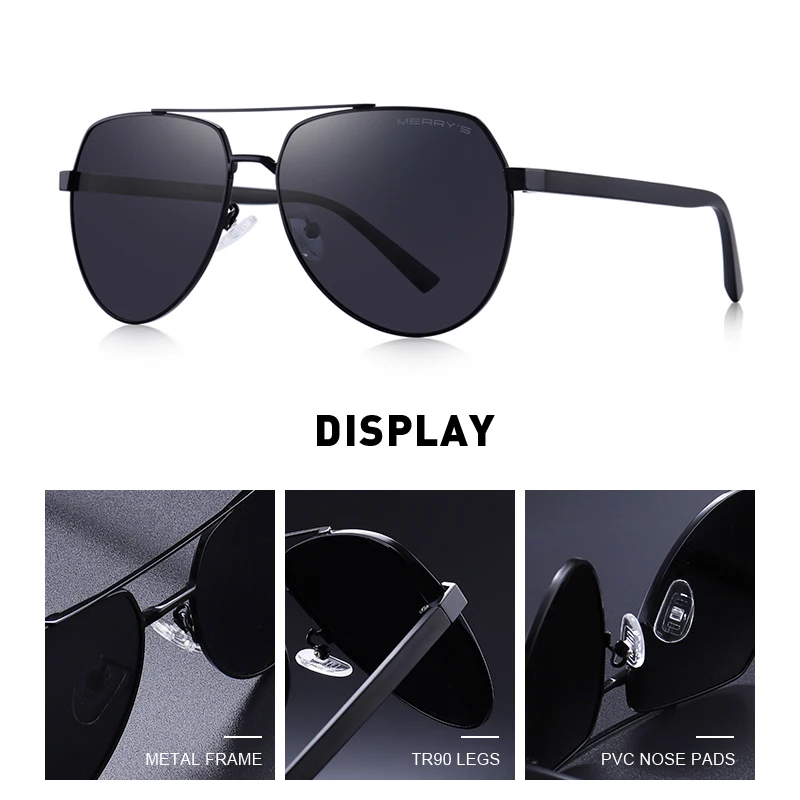 MERRYS DESIGN Men Classic Pilot Sunglasses Aviation Frame HD Polarized Sunglasses For Driving TR90 Legs UV400 Protection S8188