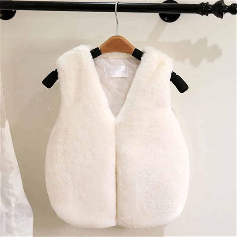 Girls Faux Fur Vests 2022 Autumn Winter Kids Waistcoats For Baby Girl 2-7Years Old Children Outerwear DWQ067