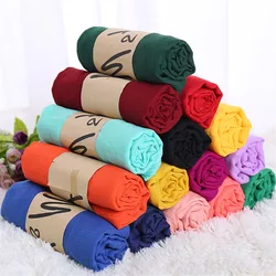 Écharpe en Coton Solide pour Femme, Pashmina, Châles et Enveloppes, Long et Doux, Foulard Musulman, Hijab, Tête, Été 2019