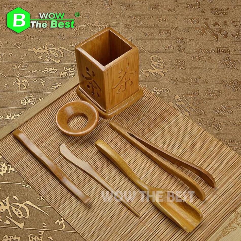 6pcs/set Natural Bamboo Tea set Ceremony  Gentlemen Tea set Ceremony Accessories Tea Clip Teaspoon