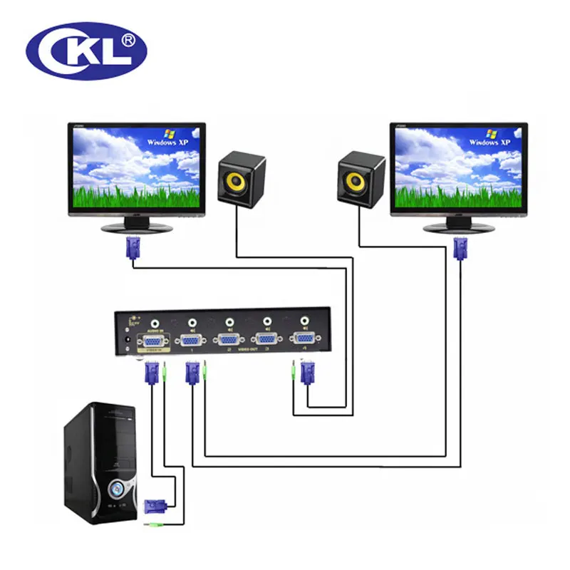 CKL-104S 4 Port VGA Splitter with Audio Metal Case Supports 450Mhz 2048*1536