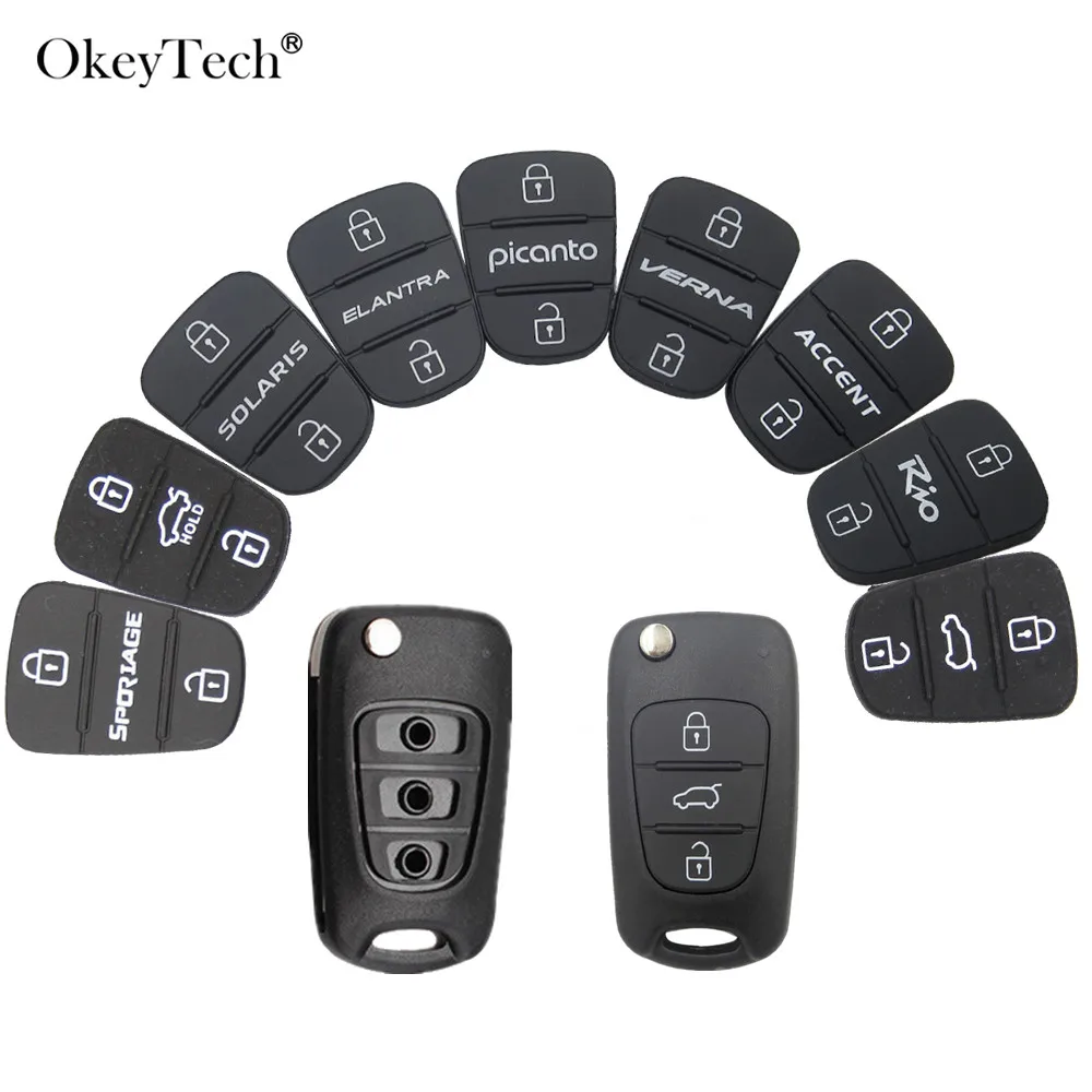 Okeytech 1PC 3 Buttons Folding Remote Rubber Key Pad Shell For Hyundai Picanto Solaris RIO Sportage Elantra For Kia Verna