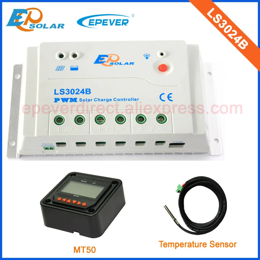 

Low price black MT50 remote meter+temperature sensor 30A 30amp LS3024B PWM solar controller