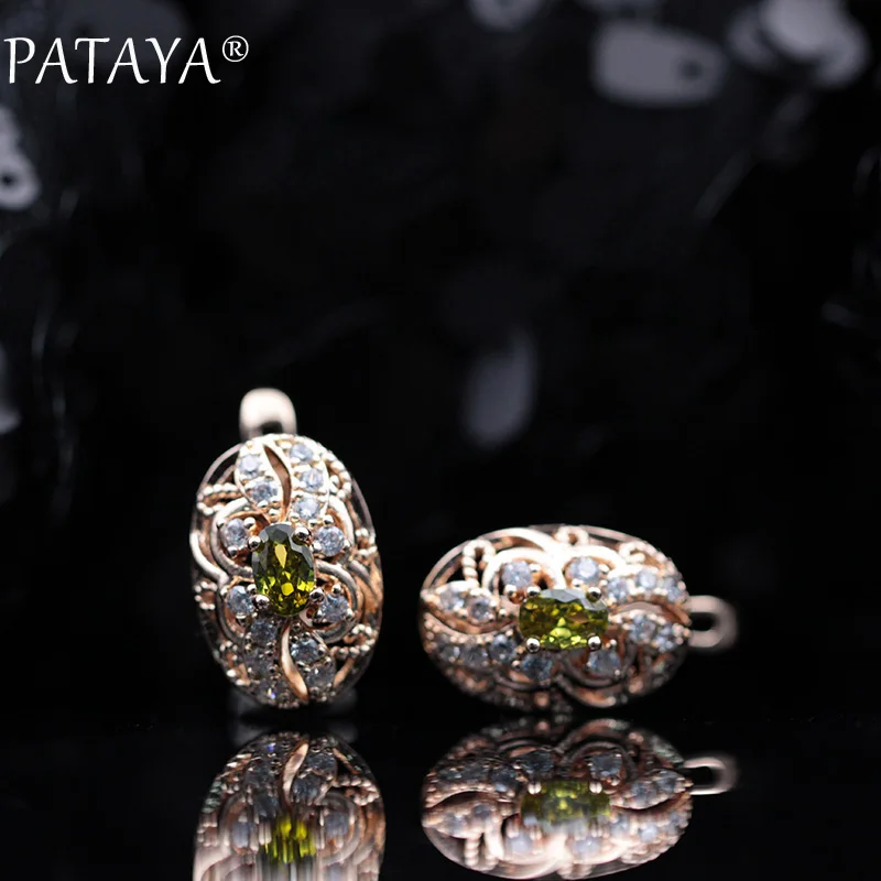 PATAYA 328 Anniversary 585 Rose Gold Color Oval Micro Wax Inlay Natural Zircon Dangle Earrings Women Wedding Party Jewelry